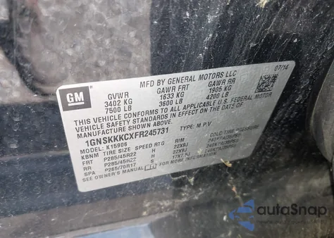 2015 Chevrolet Suburban 1500 Ltz from USA, damaged, VIN 1GNSKKKCXFR245731